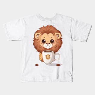 Cute lion with coffee Kids T-Shirt